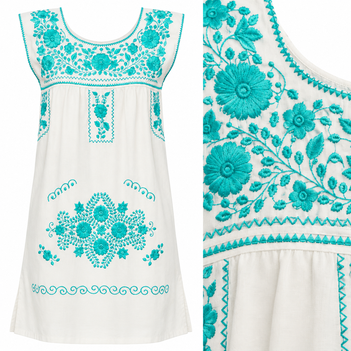 vestido mexicano bordado blanco detalles